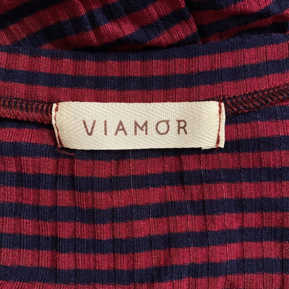 Women’s Magenta Navy Striped Cold Shoulder Top Long Sleeve Size M - Picture 8 of 12